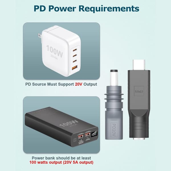 DC5521 - USB C -virtajohtoadapteri 5,5x2,1 mm - C-tyypin liitin PD20V