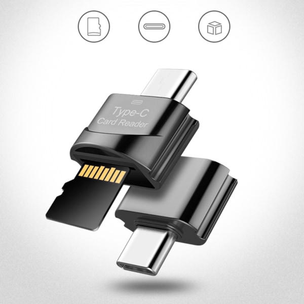 Typ C-kortläsare USB 2.0 bärbar minneskortläsare och Micro-SD till USB C OTG-adapter Universal OTG/SD-miniadapter Black