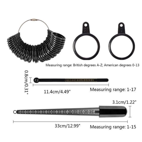 Set USDegrees Ring används för smycketillverkning Fingermätning US ringstorlek pinnelinjal