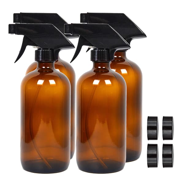 4-pack tomma sprayflaskor i bärnstensfärgat glas, 473 ml påfyllningsbar behållare