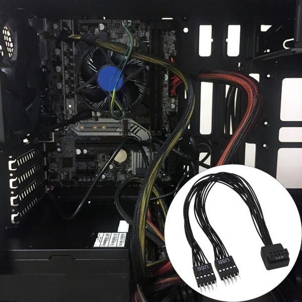 ClutterFree Desktop Solution Bent USB Header Extension 9Pin til Dobbel Port