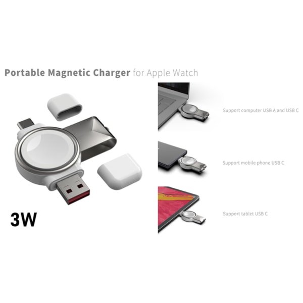 Bärbar magnetisk snabb Qi-laddningsstation trådlös USB -laddare för iWatch-Apple Watch Series SE 1 2 3 4 5 6