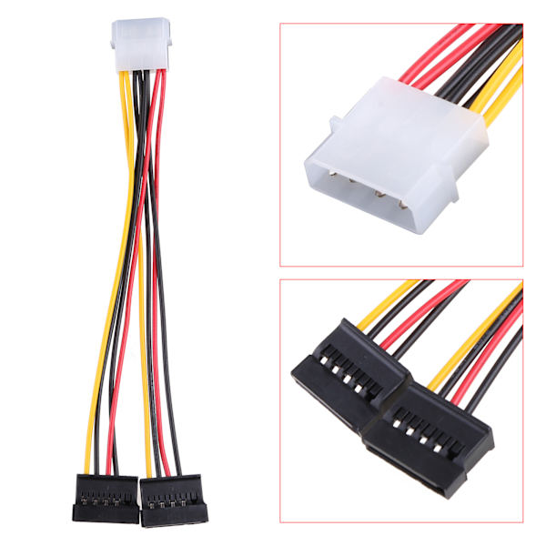 Serieport Sata 1 till 2 Splitter Power Dual Sata 15Pin Power Line till Large 4Pin IDE Power Cord Converter Extension