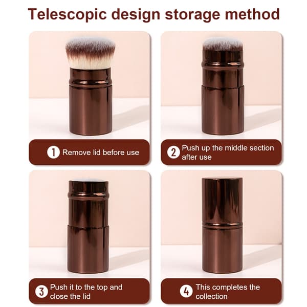 Teleskopisk børste med støvtæt dæksel, bløde, tætte børster til elegant makeup