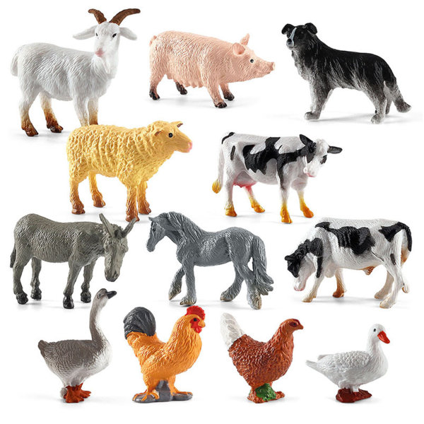 12st minifigurer för bondgårdsdjur Realistiska husdjursfigurer Leksaker Plast Farm Ladudjur Set för småbarn
