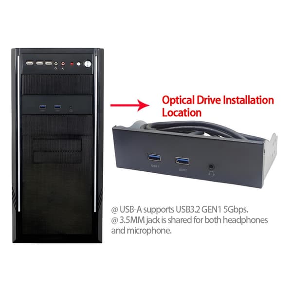 3,5-tommers USB 3.2 GEN1 frontpanel med 3,5 mm hovedtelefonstik, udvidelsesfrontpanel