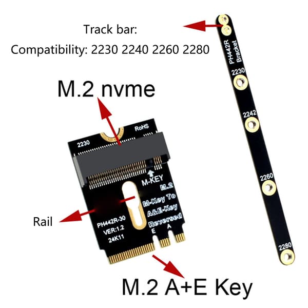 M.2 Key A+E til NVME Adapter PCIE4.0 For 2230 2242 2260 2280 Risers
