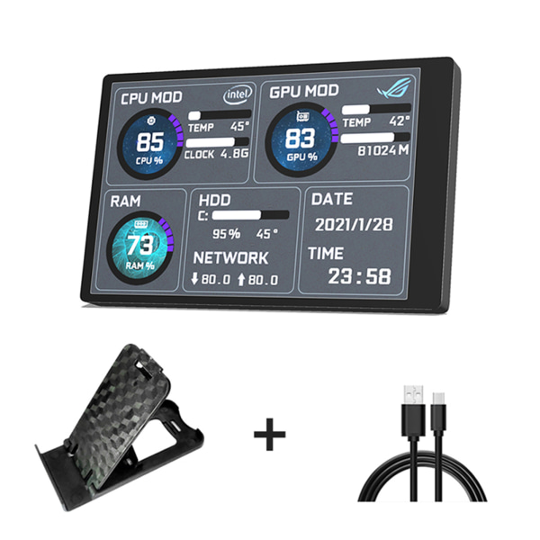 Uusi 3,5 tuuman IPS TYPE-C toissijainen näyttö tietokoneen CPU GPU HDD -näyttö USB-näyttö vapaasti AIDA64 Mini Monitorille