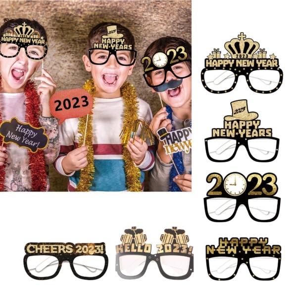 Gott Nytt År Glasögon 2023 6/12 st Pappersglasögon Ram Party Present till nyår Barnens dag Cosplay för barn 6