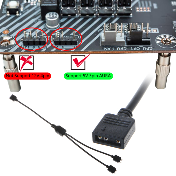 5V 3-stifts datormoderkortsförlängningskabel RGB-gränssnittskontakt Hub RGB splitterkabel för datorchassi 4