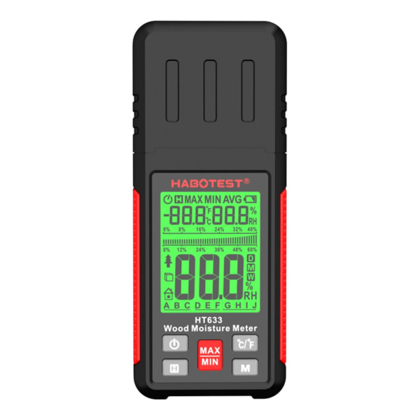 HT633 Tvåstift Digital träfuktighetsmätare Träfuktighetstest Hygrometer Träfuktdetektor med LCD-skärm med bakgrundsbelysning