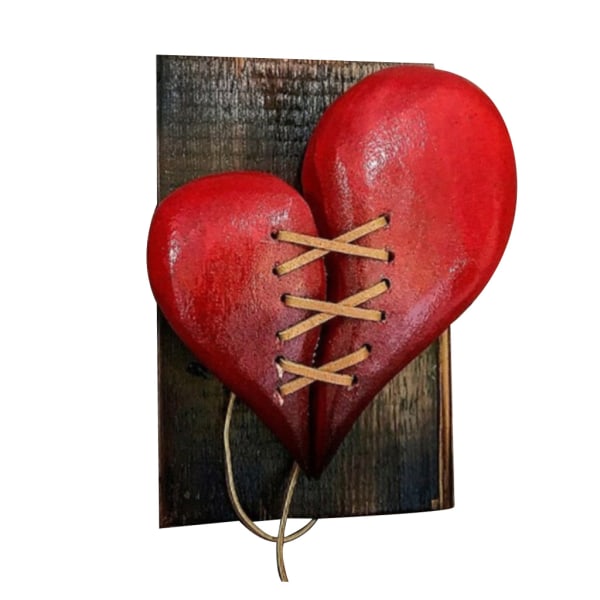 Broken Heart Lädersydd träskulptur Väggdekor Broken Heart-sömmar null - 2