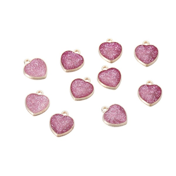 10 stycken Charm Love Heart Pendant Handgjorda smyckenstillbehör Gör-det-själv-mobiltelefoner för case Attraktivt Pink