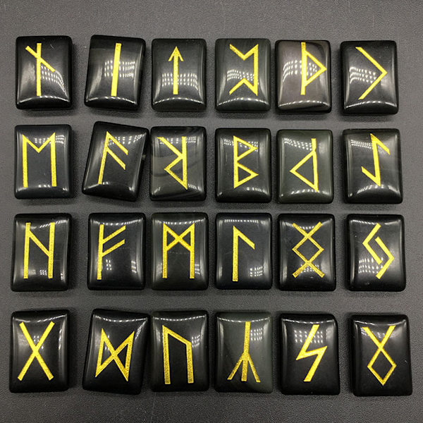 25 st Svarta Obsidian Rune Stones Set med graverad Elder Futhark Alphabet Crystal Meditation Divination Art Witchcraft Black