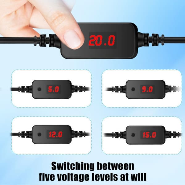5V 9V 12V 15V 20V USB C til 5.5x2.1mm Kabel Med 10 Utskiftbare Adaptere
