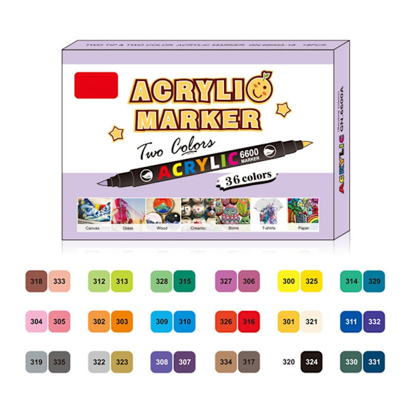 36 Väri Taide Tussi Kaksipäinen Akryylitussi Pitkäkestoinen Nopeasti Kuivuva Piirtämiseen Kirja Askartelu Scrapbooking Korttien Tekemiseen