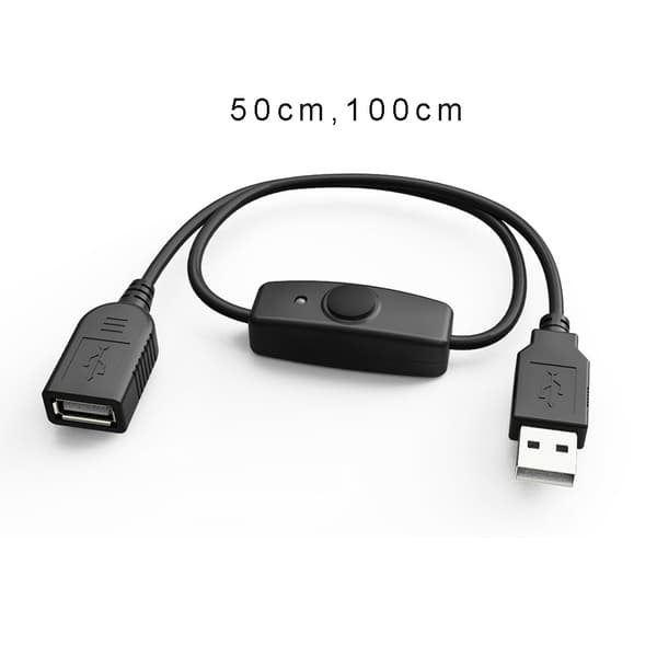Data Sync USB 2.0 förlängningssladd USB -förlängningskabel med ON OFF-knappindikator för Raspberry Pi PC USB -fläkt LED-lampa 50cm
