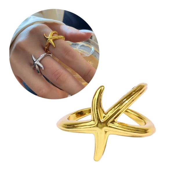 Sjöstjärna Ring för Kvinnor Män Retro Silver Färg Havsdjur Kvinnlig Ring Justerbar Punk Ring Goth Par Smycken Present Gold