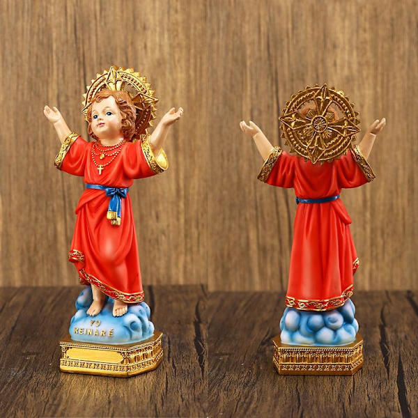 Gudomlig barnfigur på bas 8 tum hög renässanssamling Resin staty Religiös gåva katolsk heminredning
