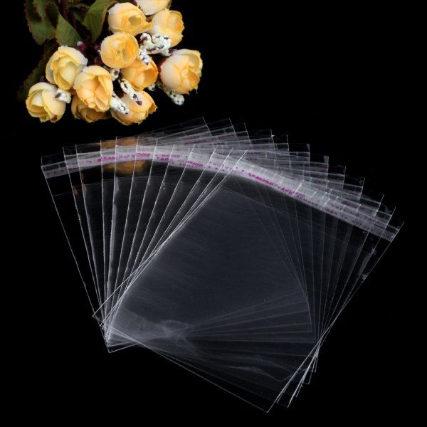 100x plast klar självförslutande presentpåse självhäftande förseglande cellofanpåse Återförslutningsbar plastpåse för förpackning