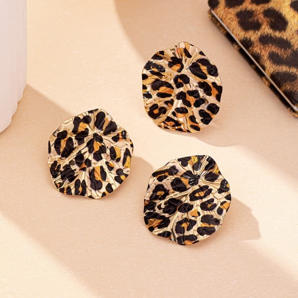 Stilige øredobber og ringer i legering med leoparddesign for festutstyr