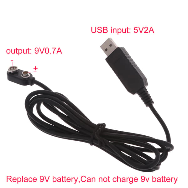 9V batterieliminator strømforsyningsadapter USB-kabel erstatter 6F22-batteri