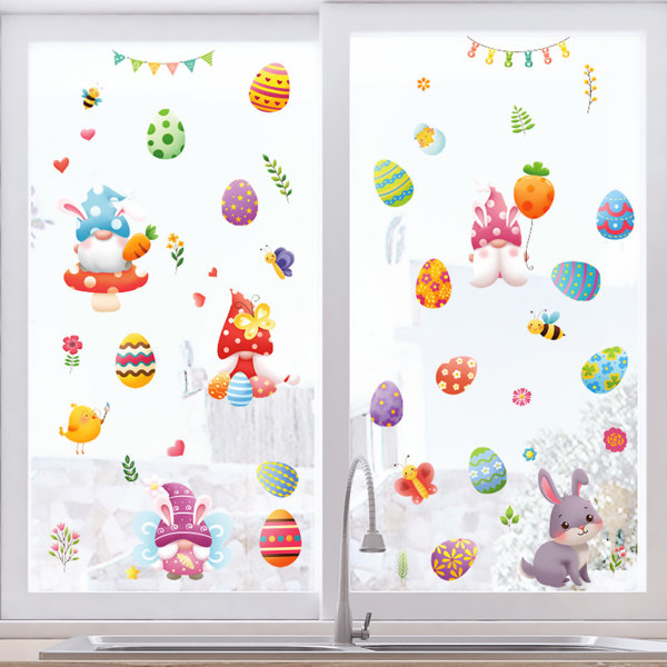 9st Glad Påsk Fönster Clings Gnome Bunny Eggs Väggdekal Glas Statisk Dekal null - A