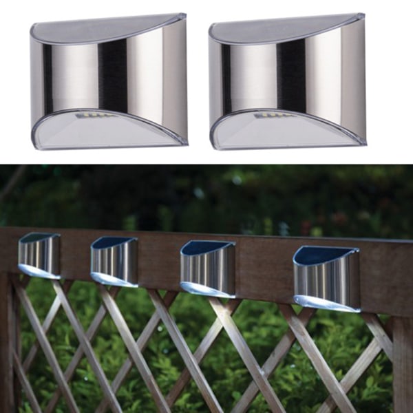 2st/ Set LED Solar Powered rostfritt stål staket lampor Uteplats Lampa Dekor