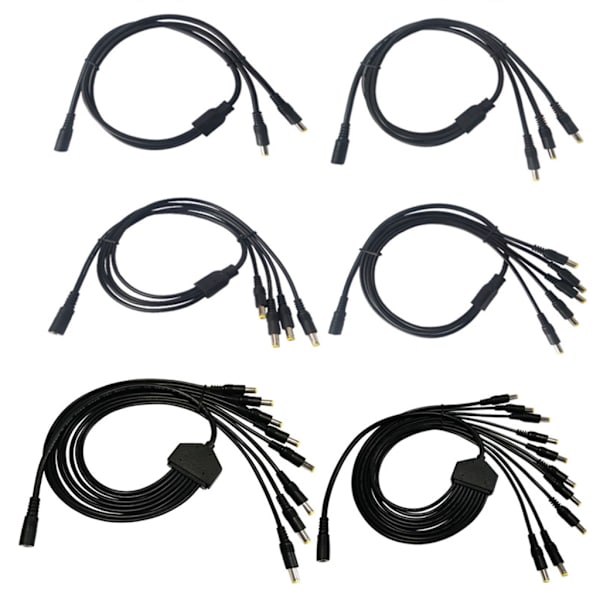 Power Splitter-kabel 1 hona till 2/3/4/5/8/10 hane DC5,5 mm x 2,1 mm splitterförlängningskabel för CCTV-säkerhetskamera One for four
