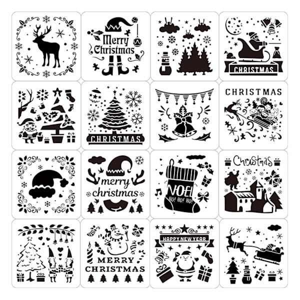 16 st Multi-purpose Jul-tema Målningsstencil Kit Personlig DIY Graffiti Mall Set Anti-repa Tvättbar
