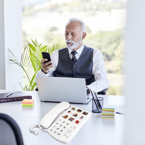 Klar Lyd Hvit Fasttelefon med Store Knapper, Håndfri