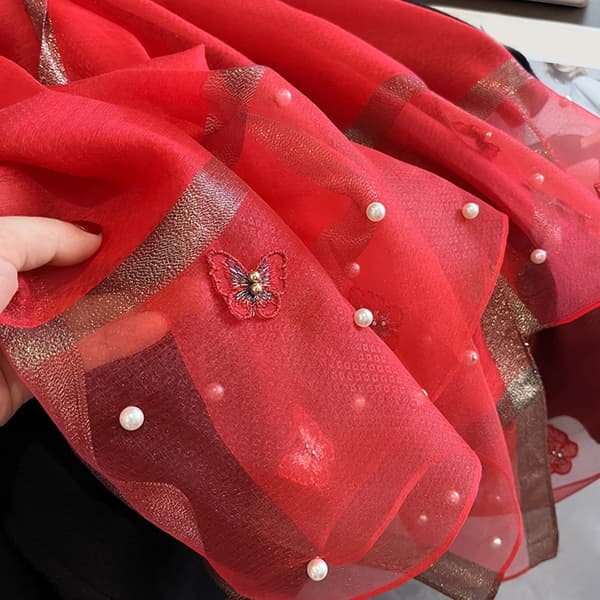 Fjärilsdesign Broderad Polyester Sjal Lätt Stola 12
