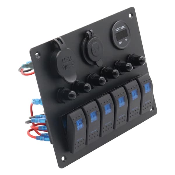 6 Knappars Strömbrytarpanel med Digital Voltmeter & USB-Laddning Enkel Installation