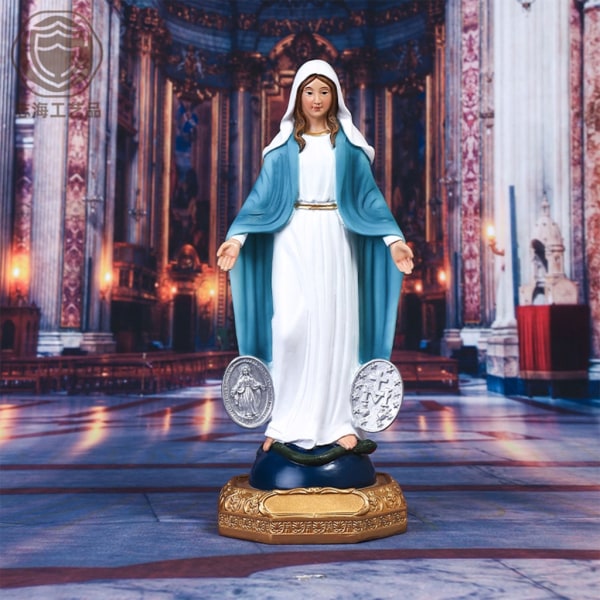 Silvermedalj Välsignade Maria Staty Dekorationer Katolska Religiösa Inredningsdekorationer Harts Madonna Staty Religiös