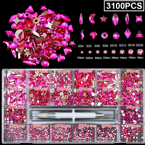 Neglekunst Rhinestones Sæt Multi Former Glas Krystal AB Neglesten Neglesmykker Flatback Negle Ædelstene Rhinestones m/ Voks
