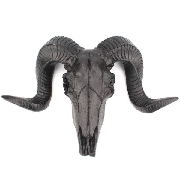 Moderne Dekorasjon Svart Shofar Hodeskalle Vegghengt Bakgrunn Veggmontert Makaber Resin for Restaurant Bar Spøkelseshus