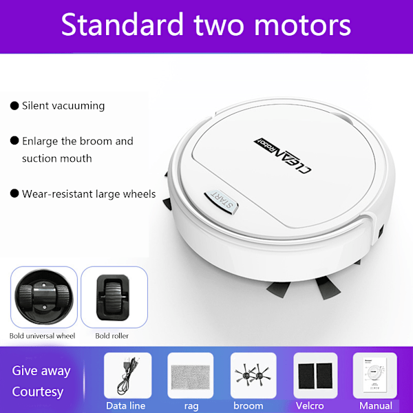 3-i-1 Slim Robotdammsugare Supertyst Stark Sugkraft USB Uppladdningsbar White B