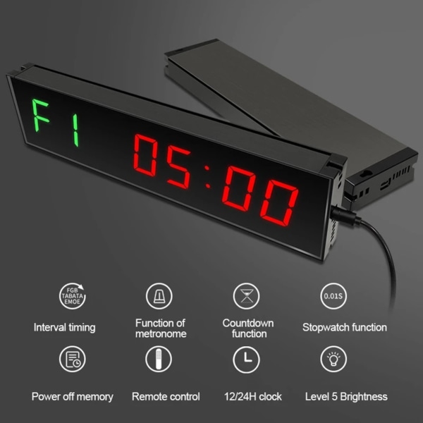 LED Digital Timer 1,5 tums skärm Fitness Training Timer Nedräkning Klocka Stoppur med fjärrkontroll för gym Fitness Training EU