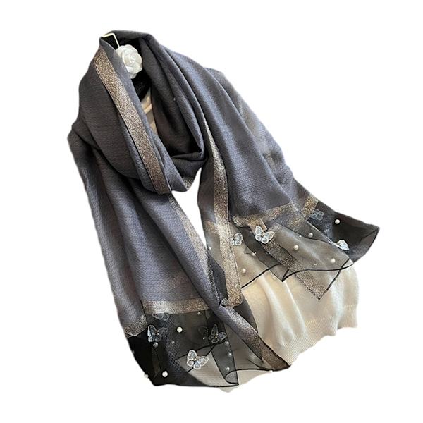 Sommerfugldesign Brodert Polyester Sjal Lett Stola 13