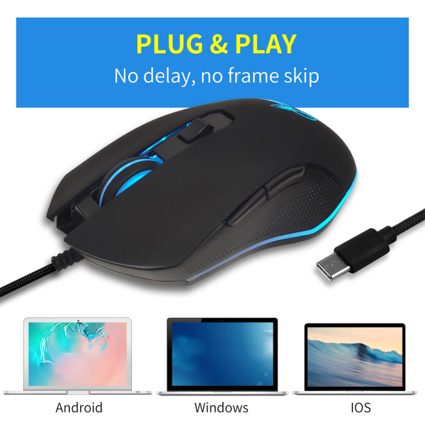 Rabbit Wired Mechanical Gaming Mus USB C Luminous Light Mouse 2400 DPI Wired Optical Gamer Mouse för PC Datorspel