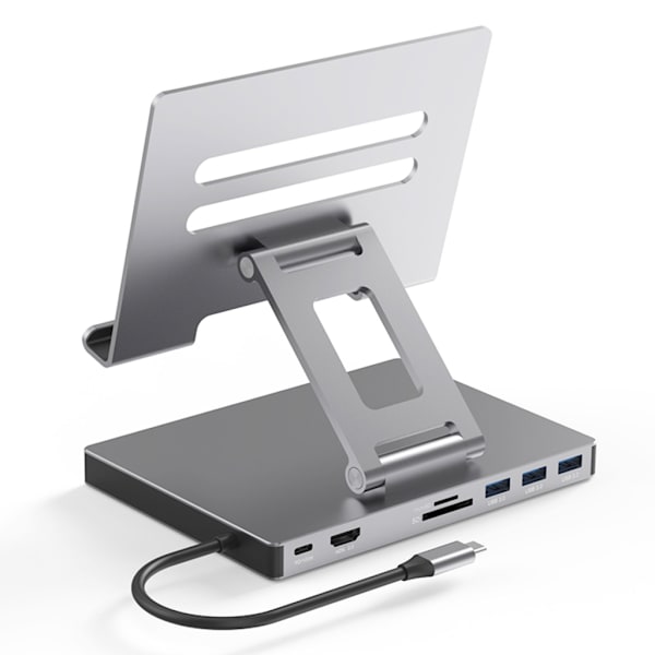 Alumiiniseoksesta valmistettu Type C -telakointiasema 9 in 1 HUB USB3.0 5Gbps tiedonsiirto 2xHDMI4K Ethernet PD100W kannettavan tietokoneen jalusta