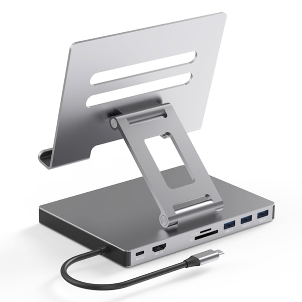 Dockningsstation i aluminiumlegering Typ C 9 i 1 HUB USB3.0 5Gbps Dataöverföring 2xHDMI4K Ethernet PD100W Laptopställ