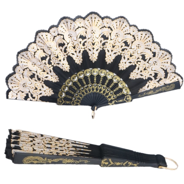 Svart spansk stil Dansfest Bröllop Spets Silk Folding Hand Held Flower Fan