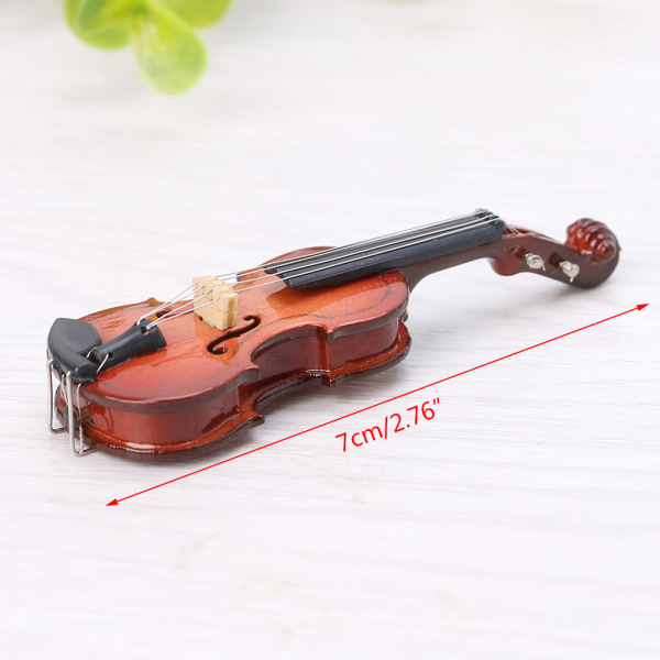 7CM Mini Violin Miniatyrmusikinstrument Trämodell med stöd och för C