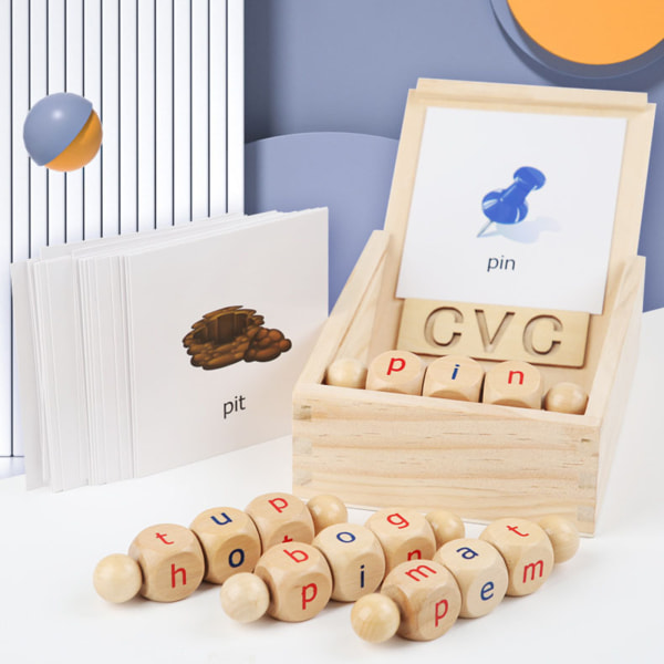 Trä Phonics Block Set Spinning Läsblock Stång Dagis Lärresurs Montessori leksak för 3 åring＋ Present