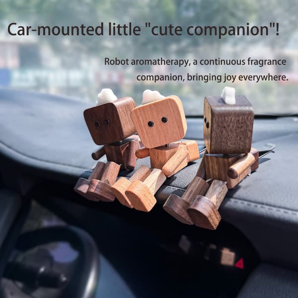 Tre Robot Dashbord Dekor Magnetisk Base Håndlaget Unik Bilgave Beech