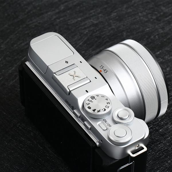 Metallavtryckare och Hot Shoe cover för T3 T30 T4 XPRO3 X100V Cap- Cover Silver Red label