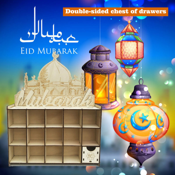 Trälåda Eid Mubarak Ramadan Adventskalender Nedräkning Muslimsk islamisk inredning