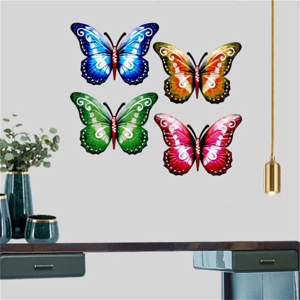 3D för Butterfly Iron Art Väggdekoration Färgglada hängande fjärilar Hem Gard Red