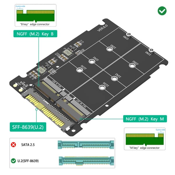 SFF-8639 NVME - NGFF B+M Key PCIe SSD -sovitinkortti kotelolla